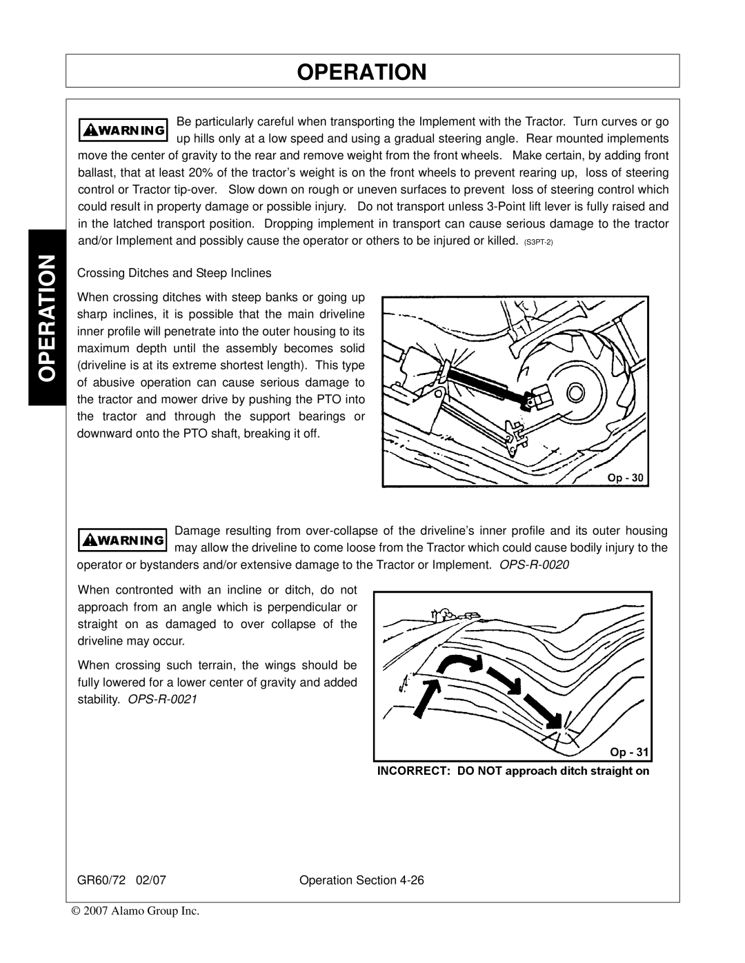 Alamo GR60, GR72 manual Operation 