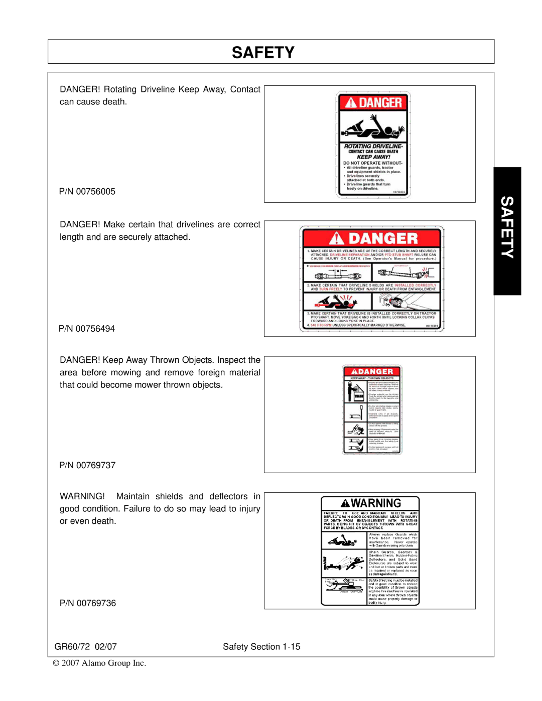 Alamo GR72, GR60 manual Safety 