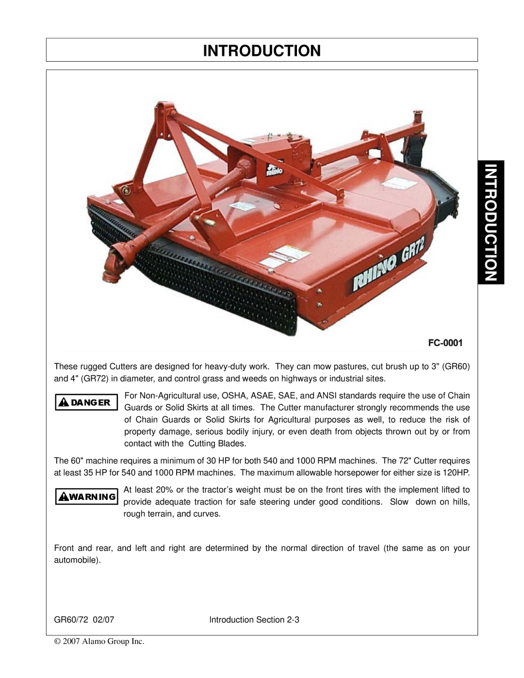 Alamo GR72, GR60 manual Introduction 