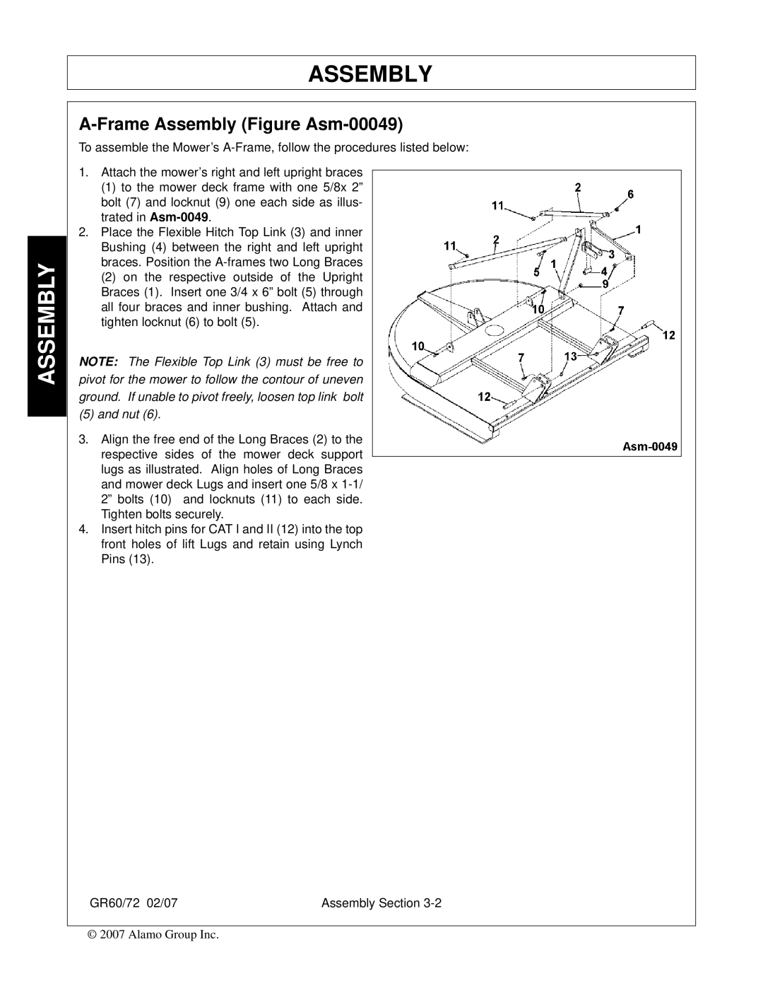 Alamo GR60, GR72 manual Frame Assembly Figure Asm-00049 