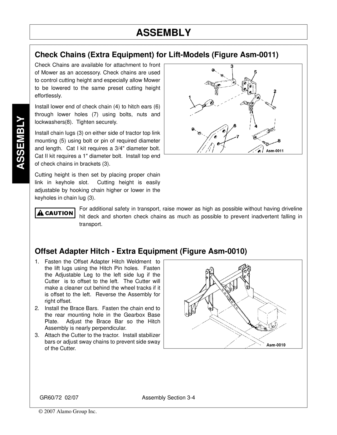 Alamo GR60, GR72 manual Check Chains Extra Equipment for Lift-Models Figure Asm-0011 