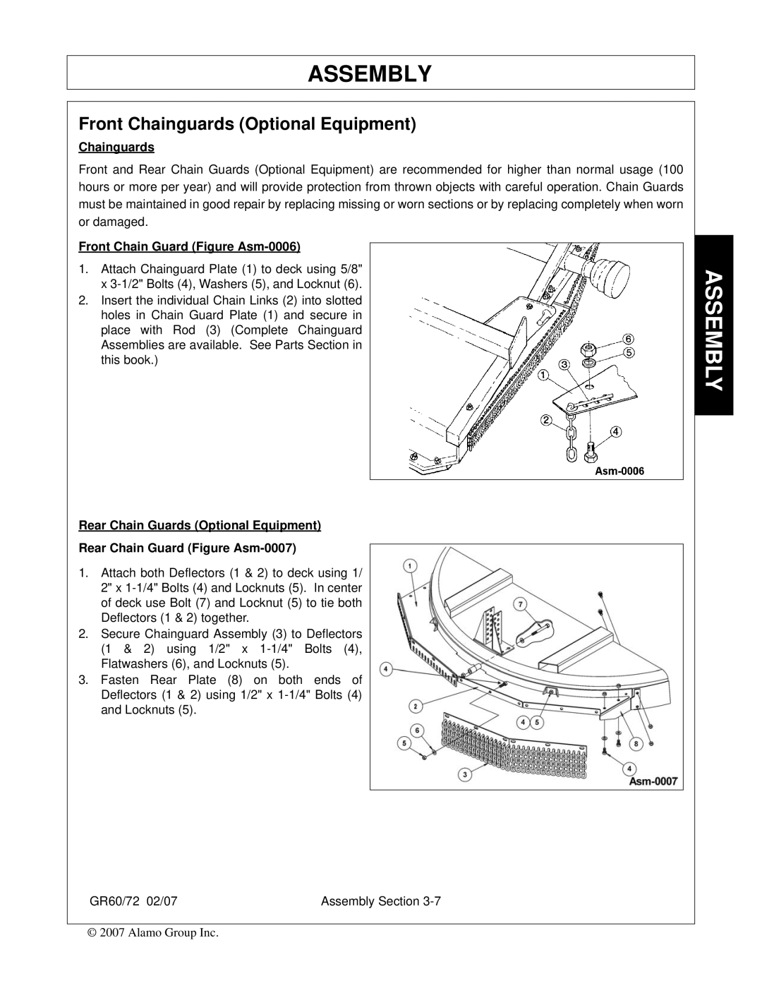 Alamo GR72, GR60 manual Front Chainguards Optional Equipment 