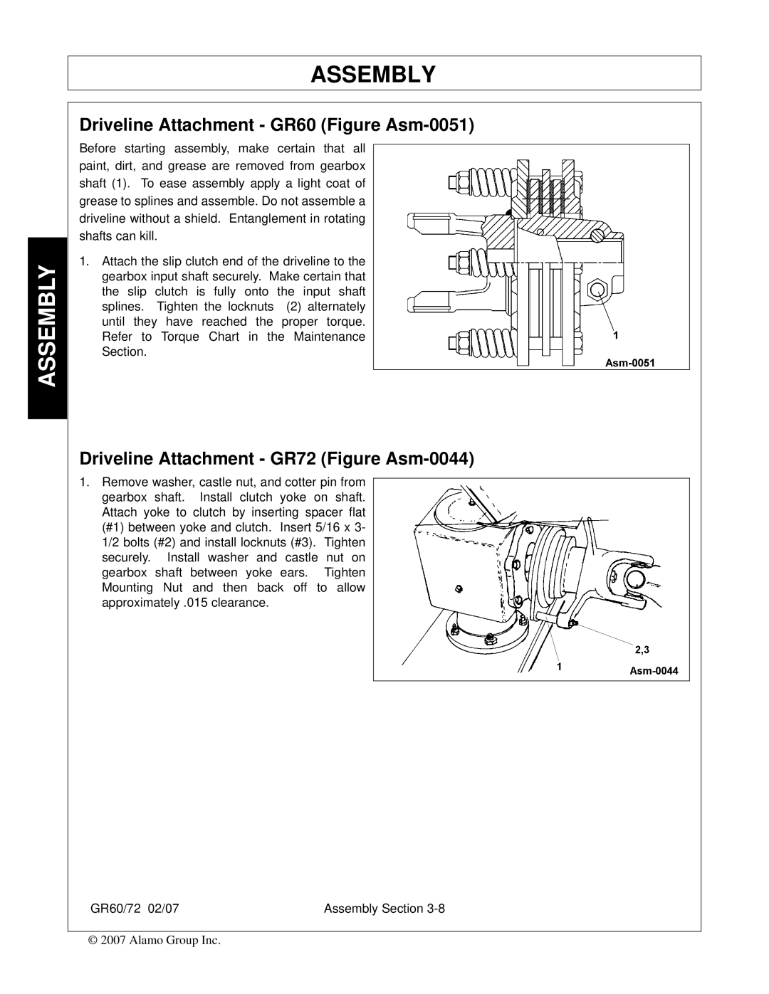 Alamo manual Driveline Attachment GR60 Figure Asm-0051, Driveline Attachment GR72 Figure Asm-0044 