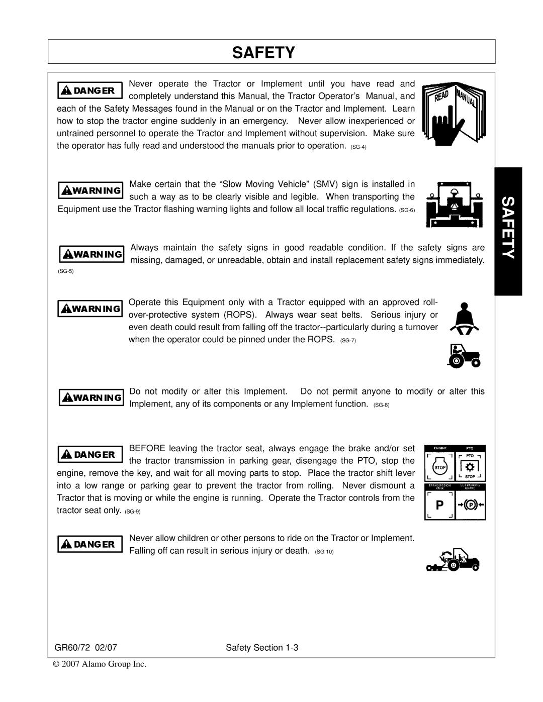 Alamo GR72 manual GR60/72 02/07 Safety Section 