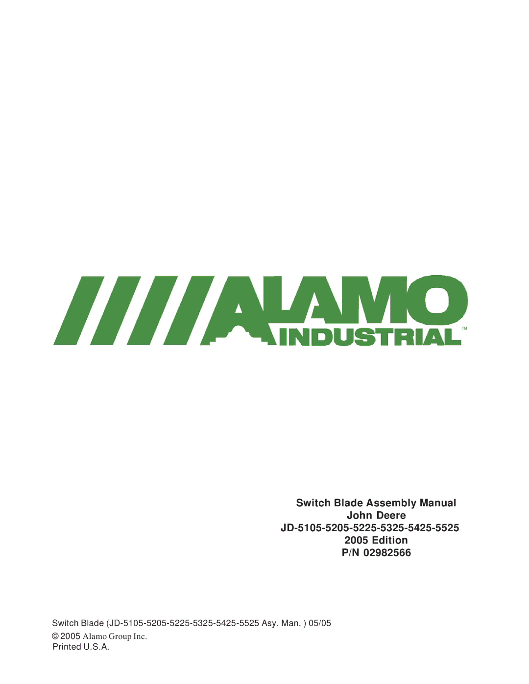 Alamo JD-5225, JD-5525, JD-5425, JD-5205, JD-5325 manual Switch Blade JD-5105-5205-5225-5325-5425-5525 Asy. Man /05 