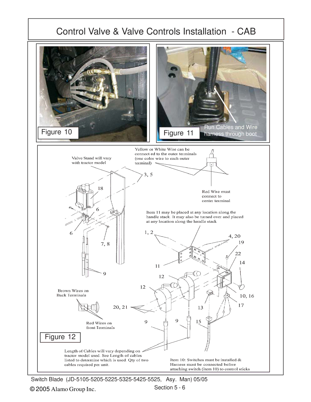 Alamo JD-5225, JD-5525, JD-5425, JD-5205, JD-5105, JD-5325 manual Control Valve & Valve Controls Installation CAB 