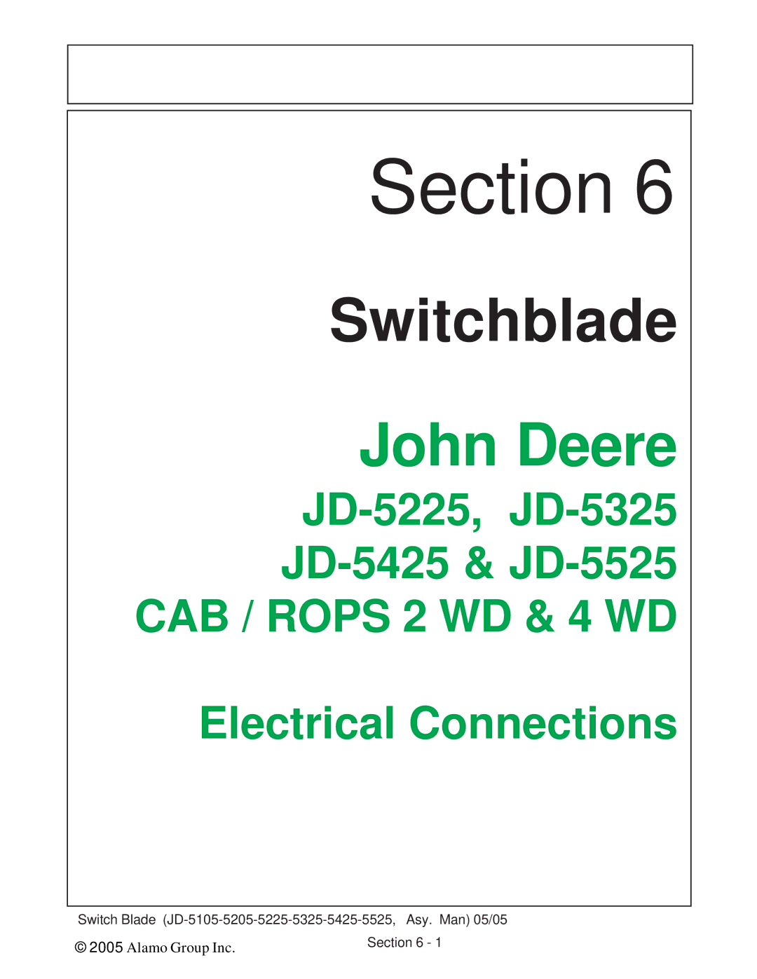 Alamo JD-5325, JD-5525, JD-5425, JD-5225, JD-5205, JD-5105 manual Electrical Connections 