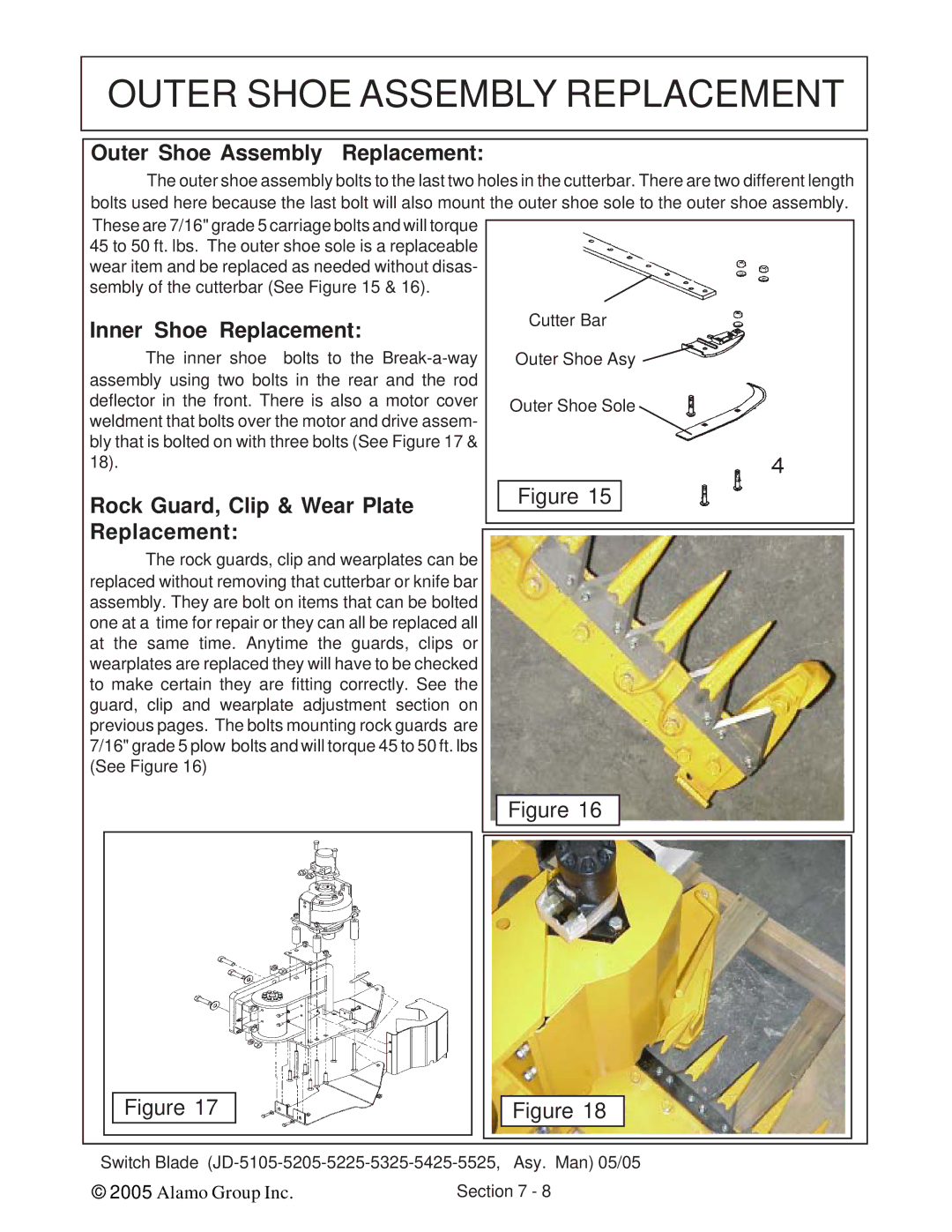 Alamo JD-5225, JD-5525 Outer Shoe Assembly Replacement, Inner Shoe Replacement, Rock Guard, Clip & Wear Plate Replacement 