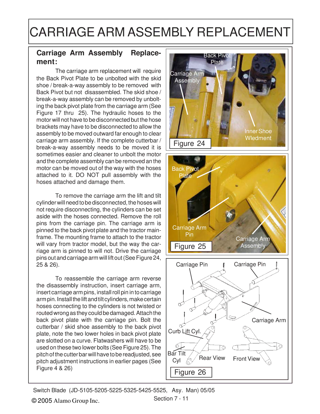 Alamo JD-5325, JD-5525, JD-5425, JD-5225, JD-5205 manual Carriage ARM Assembly Replacement, Carriage Arm Assembly Replace- ment 