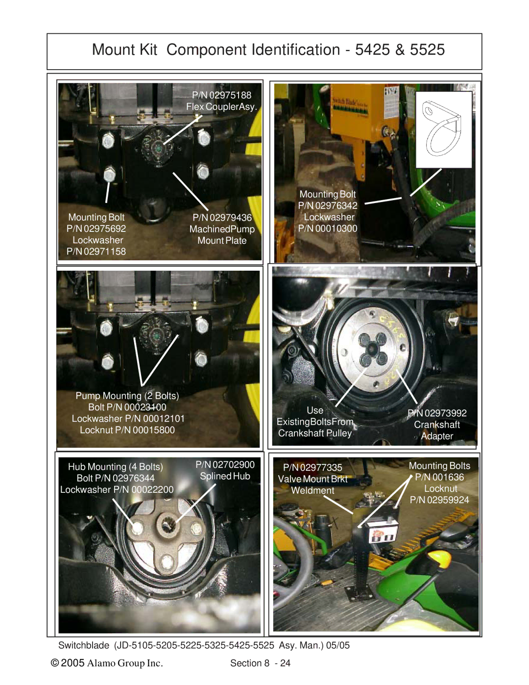 Alamo JD-5225, JD-5525, JD-5425, JD-5205, JD-5105, JD-5325 manual Mount Kit Component Identification 5425 