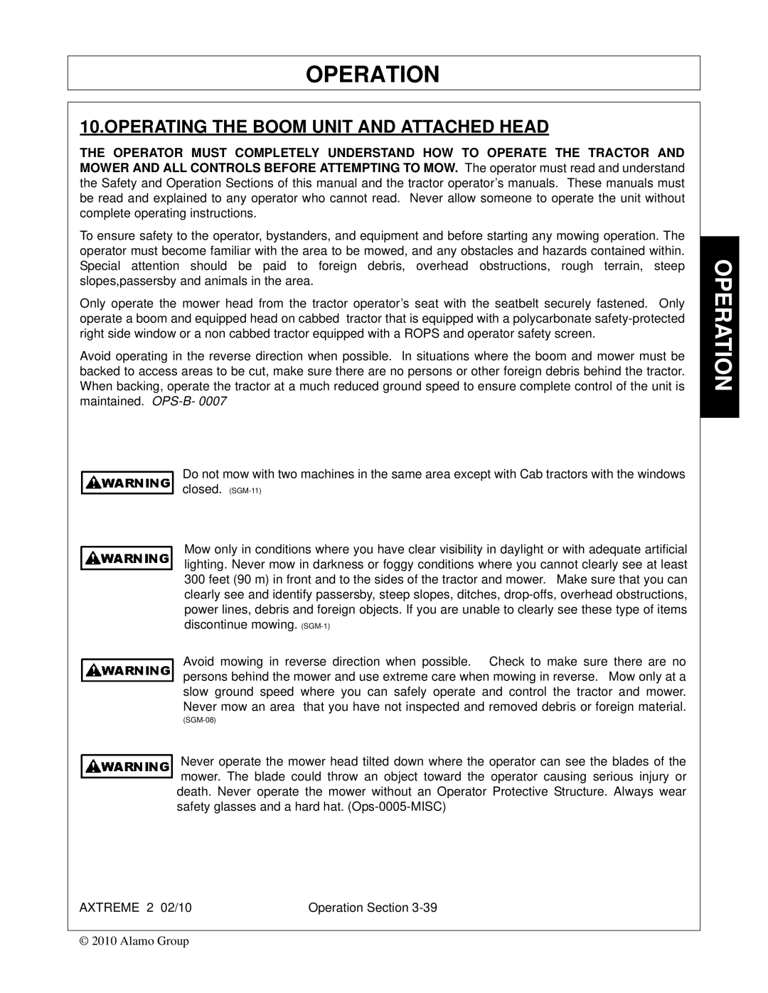 Alamo Lawn Mower manual Operating the Boom Unit and Attached Head 