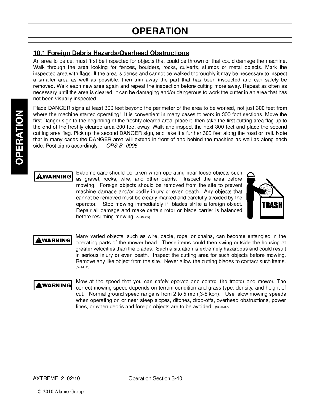 Alamo Lawn Mower manual Foreign Debris Hazards/Overhead Obstructions 