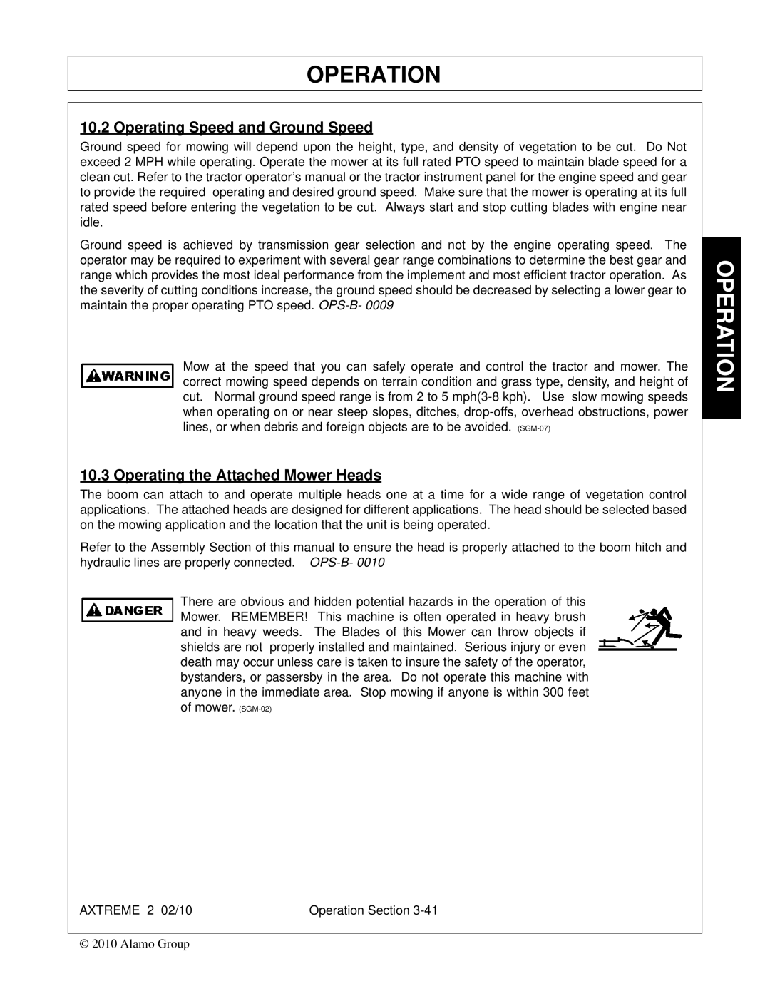 Alamo Lawn Mower manual Operating Speed and Ground Speed, Operating the Attached Mower Heads 