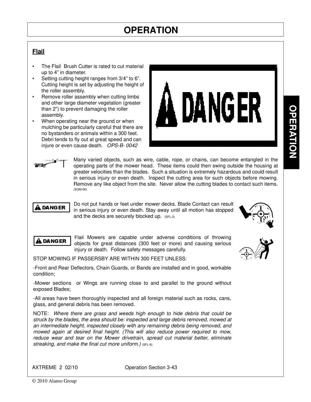 Alamo Lawn Mower manual Flail, Stop Mowing if Passersby are Within 300 Feet Unless 