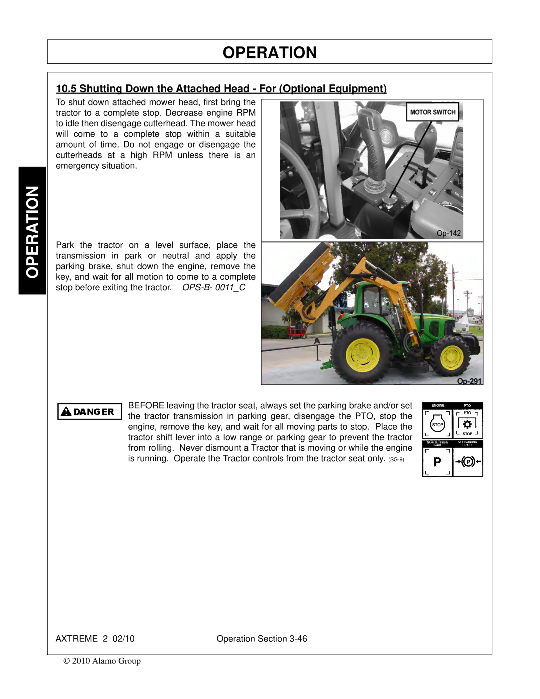 Alamo Lawn Mower manual Shutting Down the Attached Head For Optional Equipment 