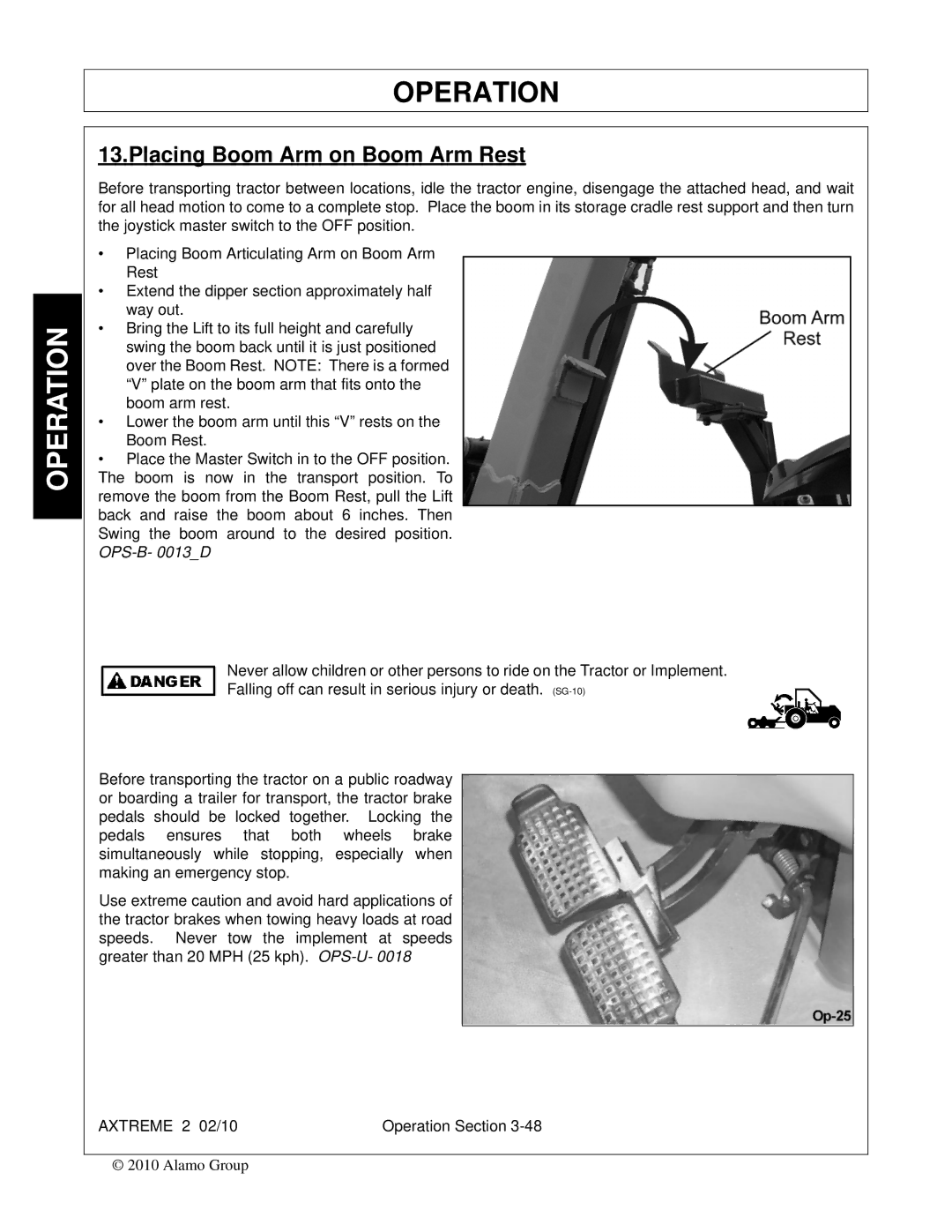 Alamo Lawn Mower manual Placing Boom Arm on Boom Arm Rest 