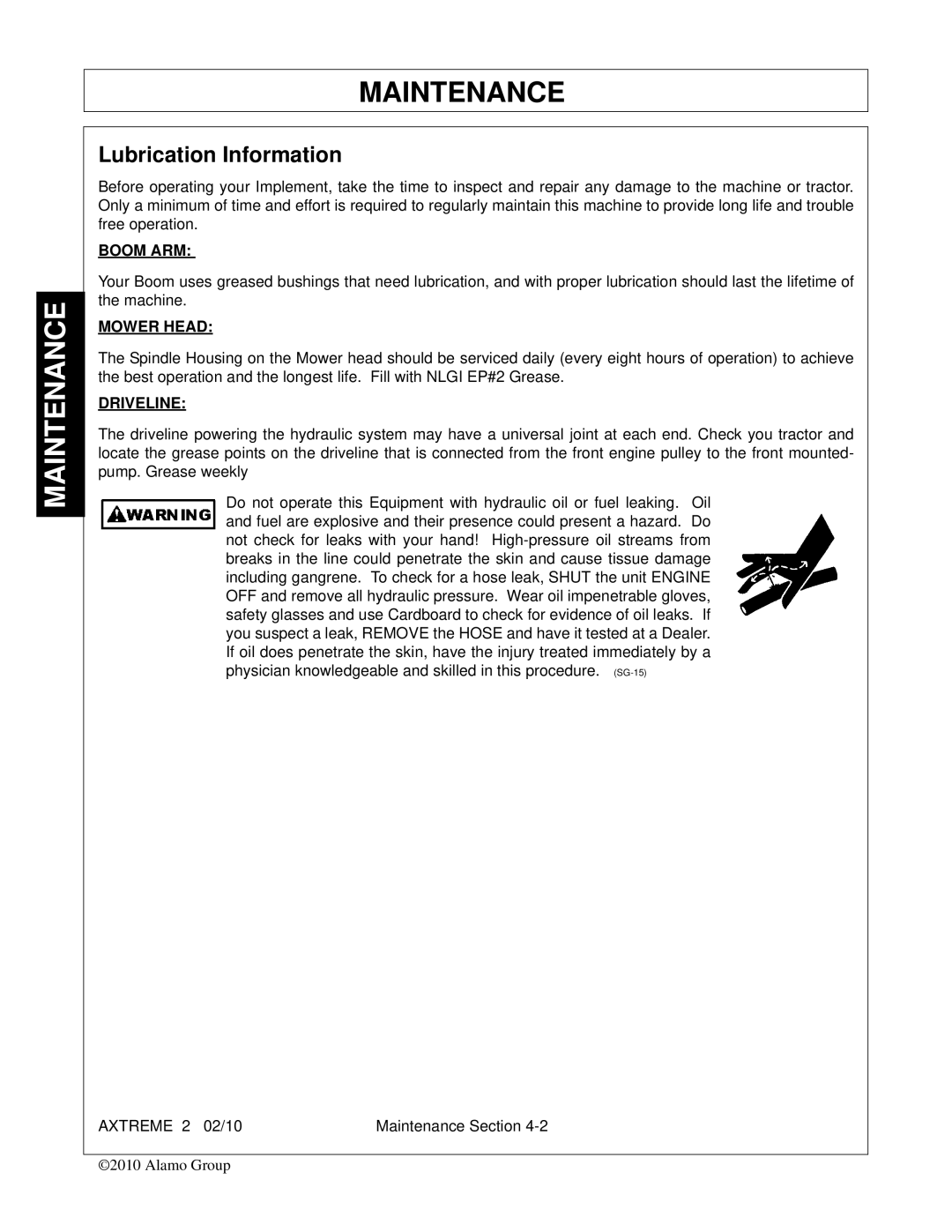 Alamo Lawn Mower manual Maintenance, Lubrication Information 