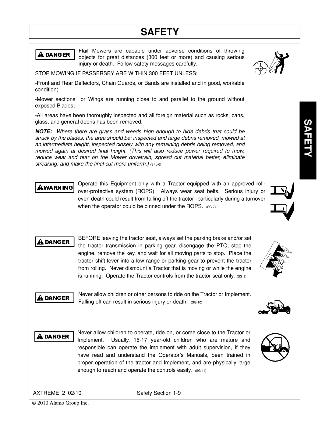 Alamo Lawn Mower manual Stop Mowing if Passersby are Within 300 Feet Unless 