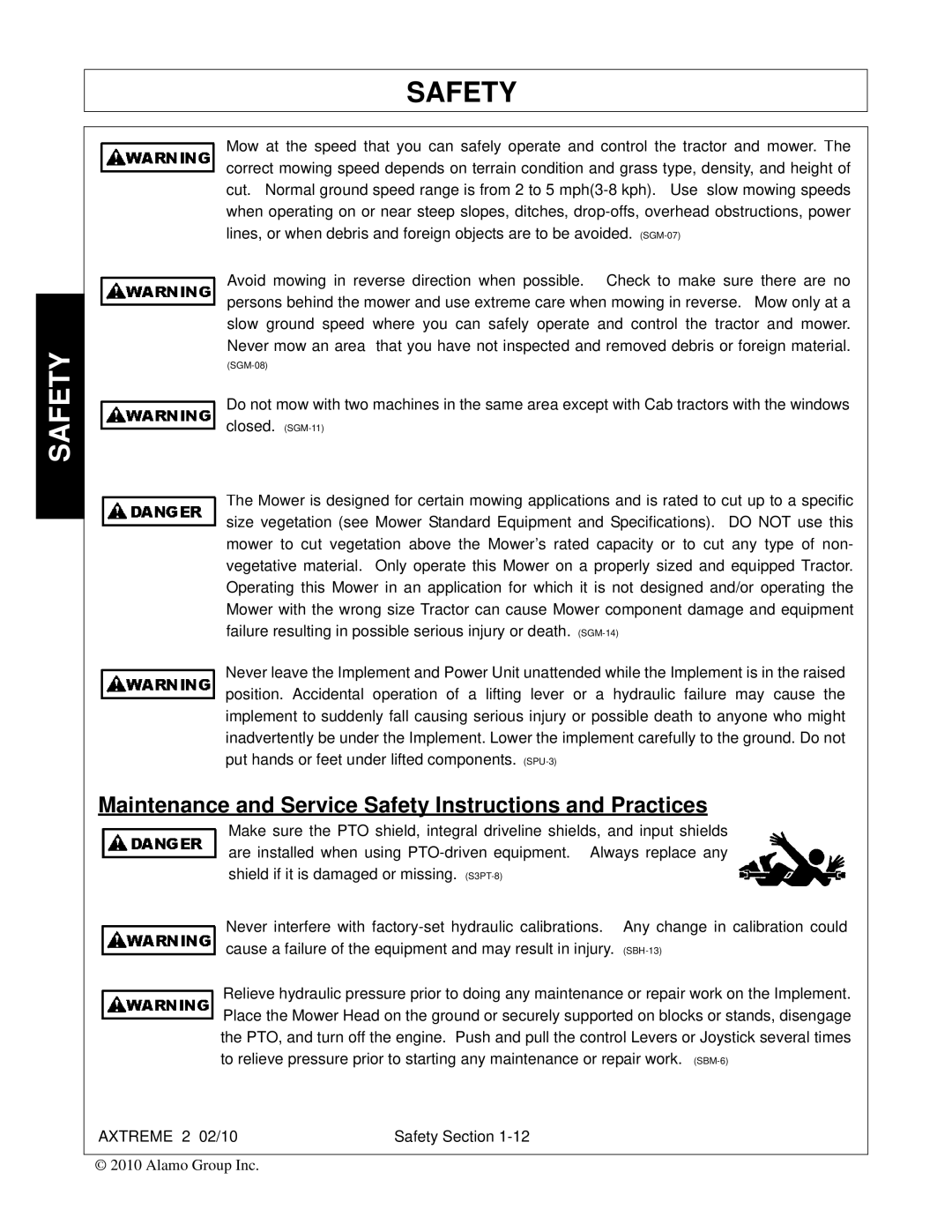 Alamo Lawn Mower manual Maintenance and Service Safety Instructions and Practices 