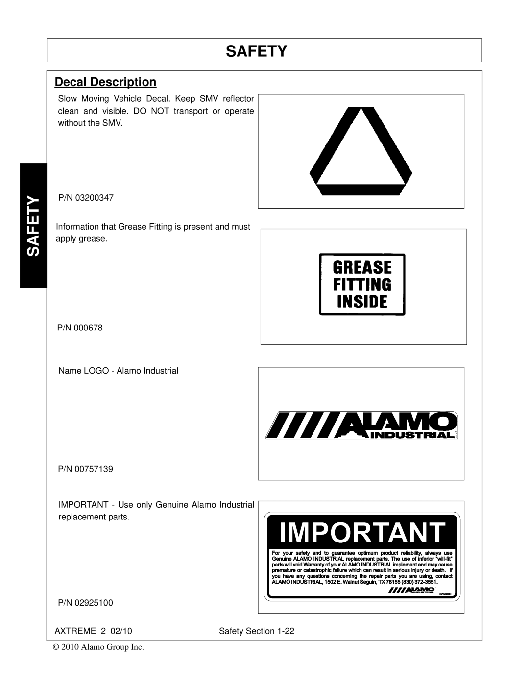 Alamo Lawn Mower manual Decal Description 