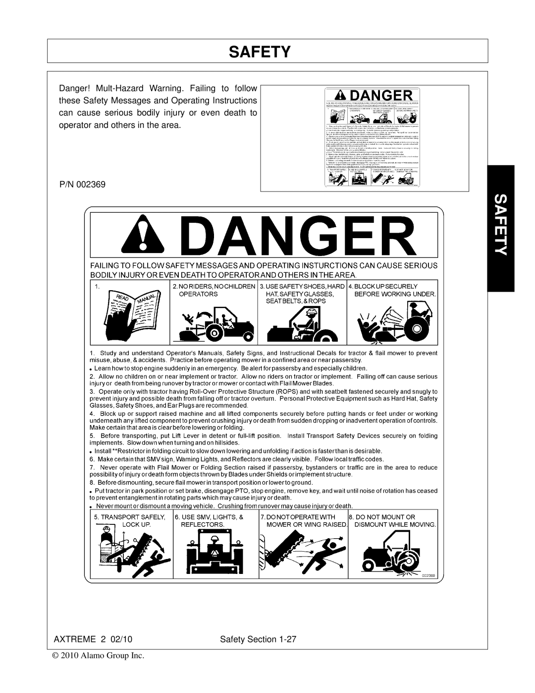 Alamo Lawn Mower manual Axtreme 2 02/10 Safety Section 