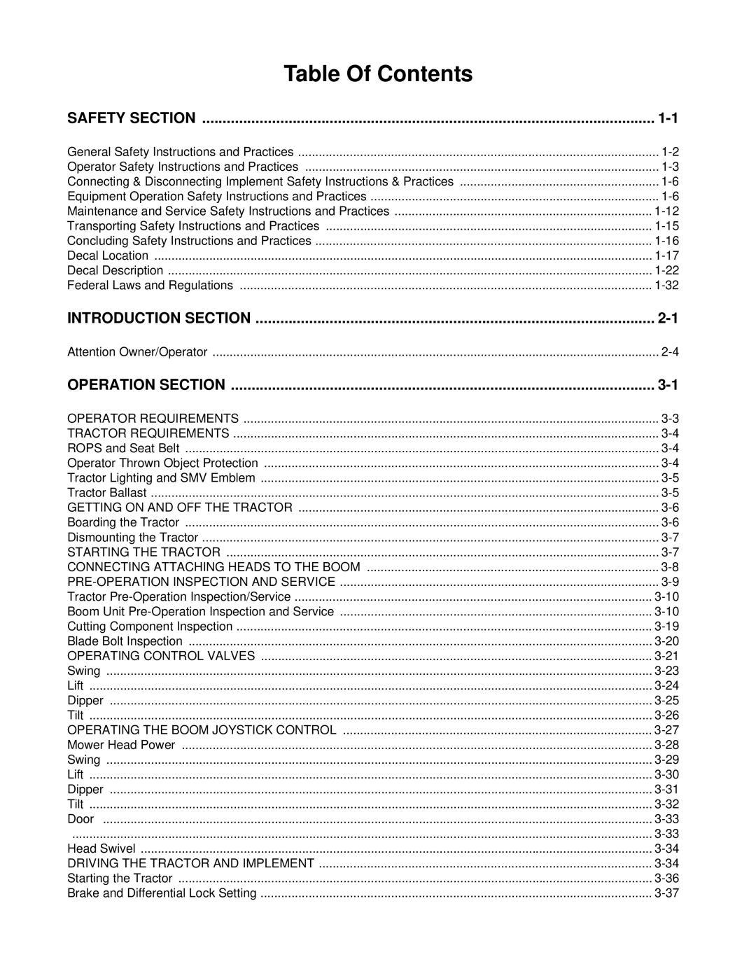 Alamo Lawn Mower manual Table Of Contents 