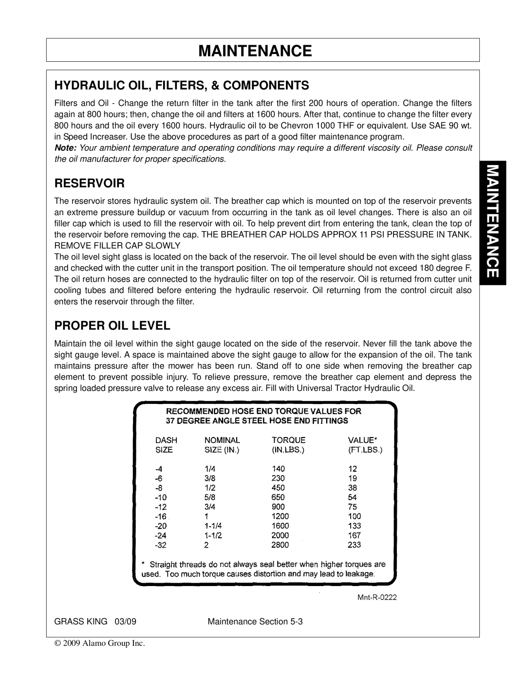 Alamo none manual Hydraulic OIL, FILTERS, & Components, Reservoir, Proper OIL Level, Remove Filler CAP Slowly 