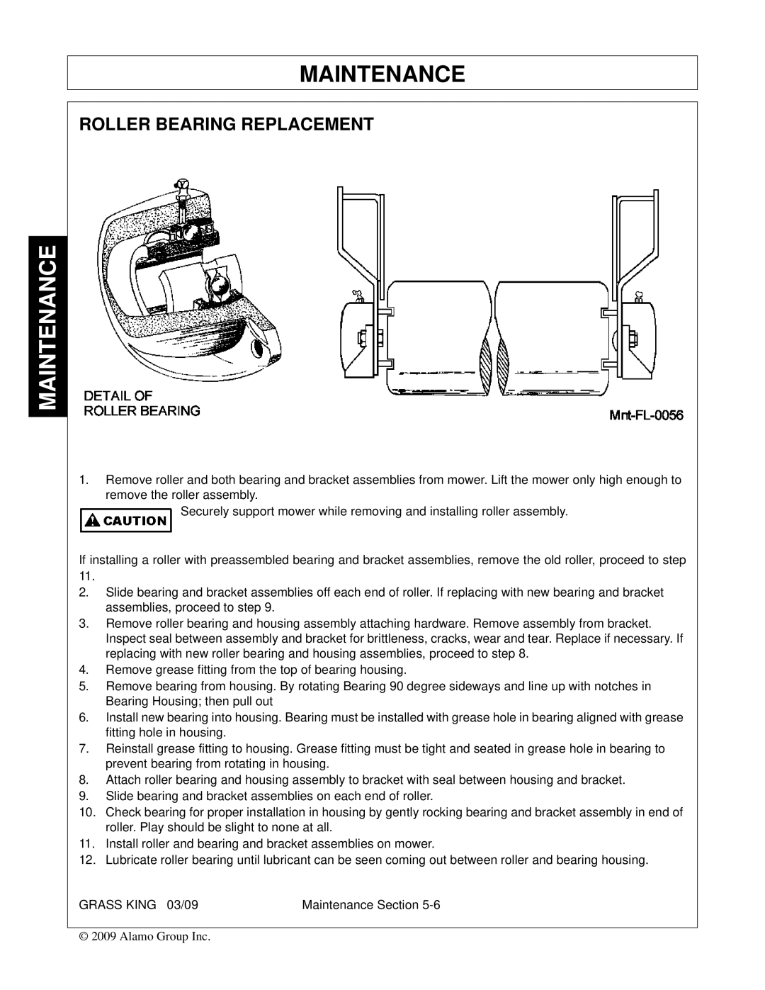 Alamo none manual Roller Bearing Replacement 