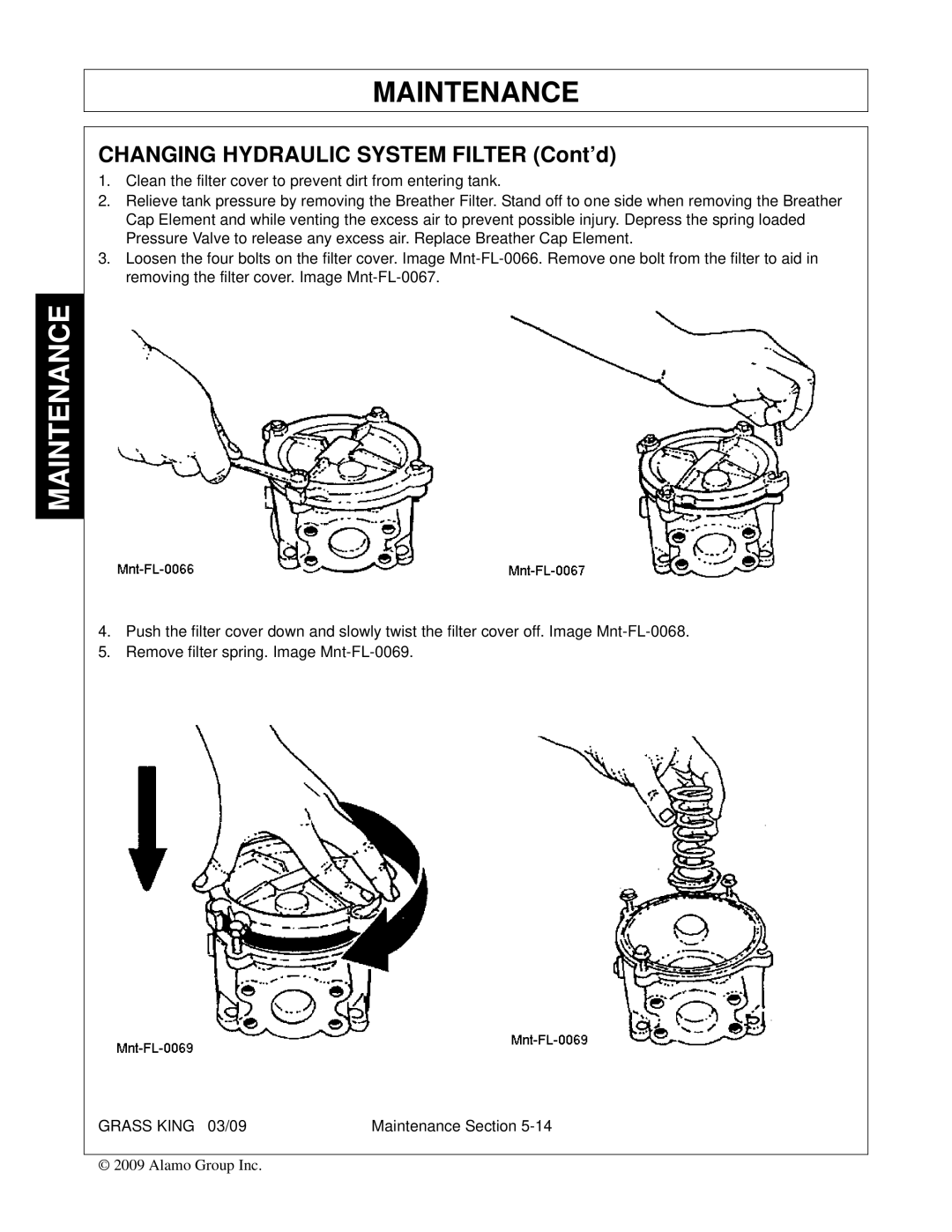 Alamo none manual Changing Hydraulic System Filter Cont’d 