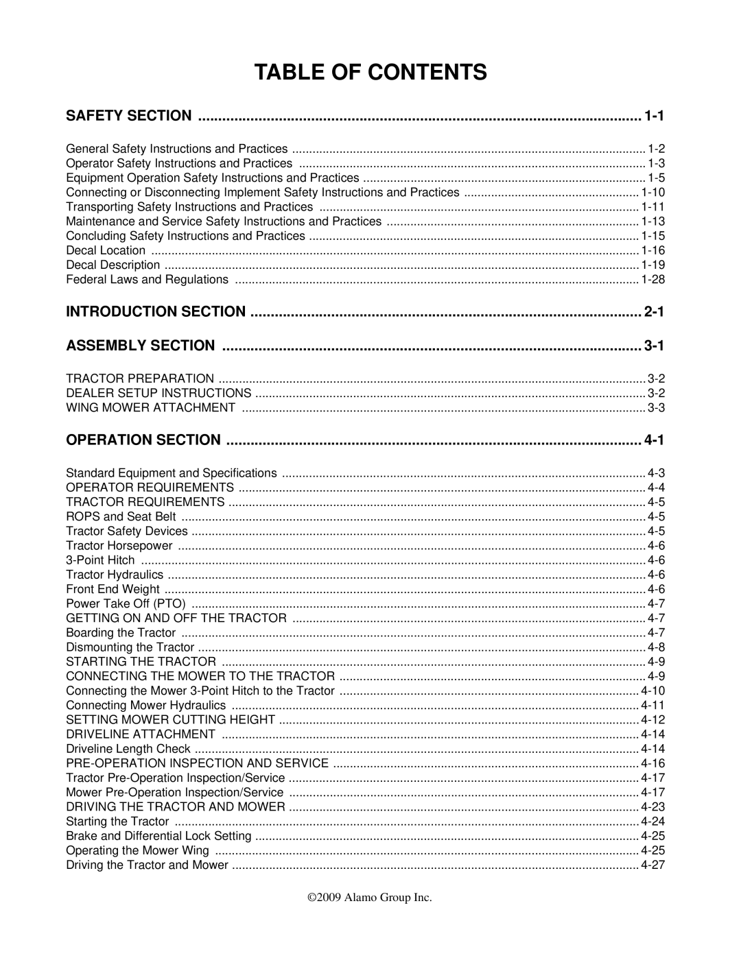 Alamo none manual Table of Contents 