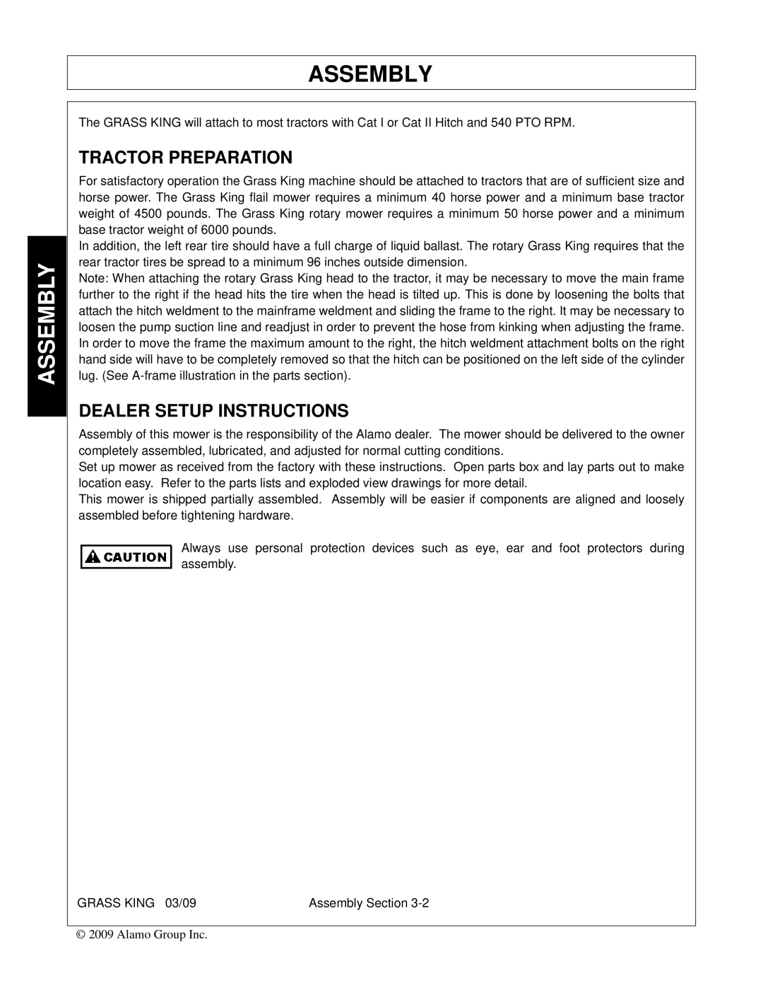 Alamo none manual Tractor Preparation, Dealer Setup Instructions 