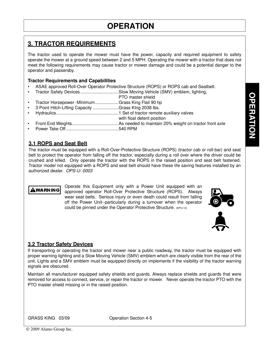 Alamo none manual Tractor Requirements, Rops and Seat Belt, Tractor Safety Devices 