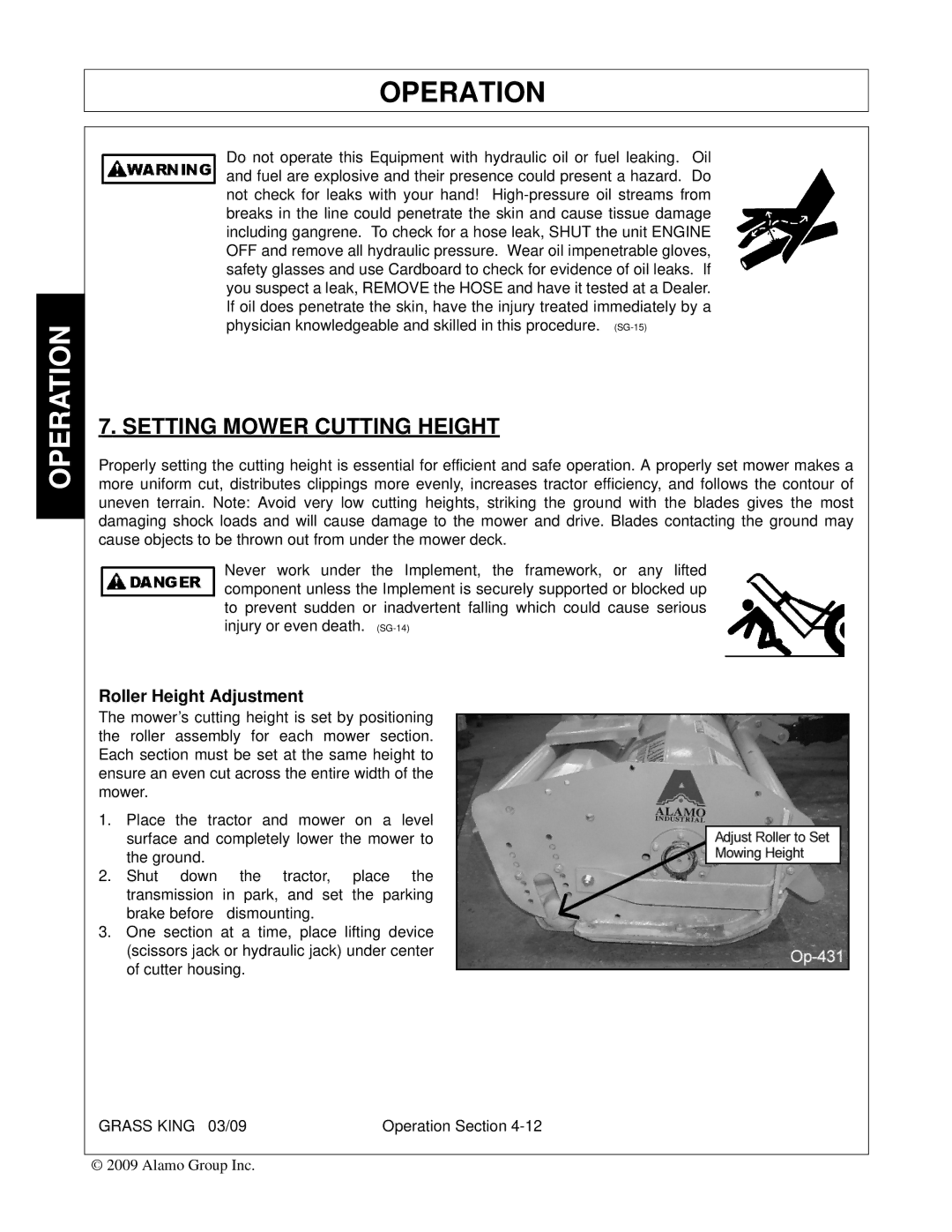 Alamo none manual Setting Mower Cutting Height, Roller Height Adjustment 