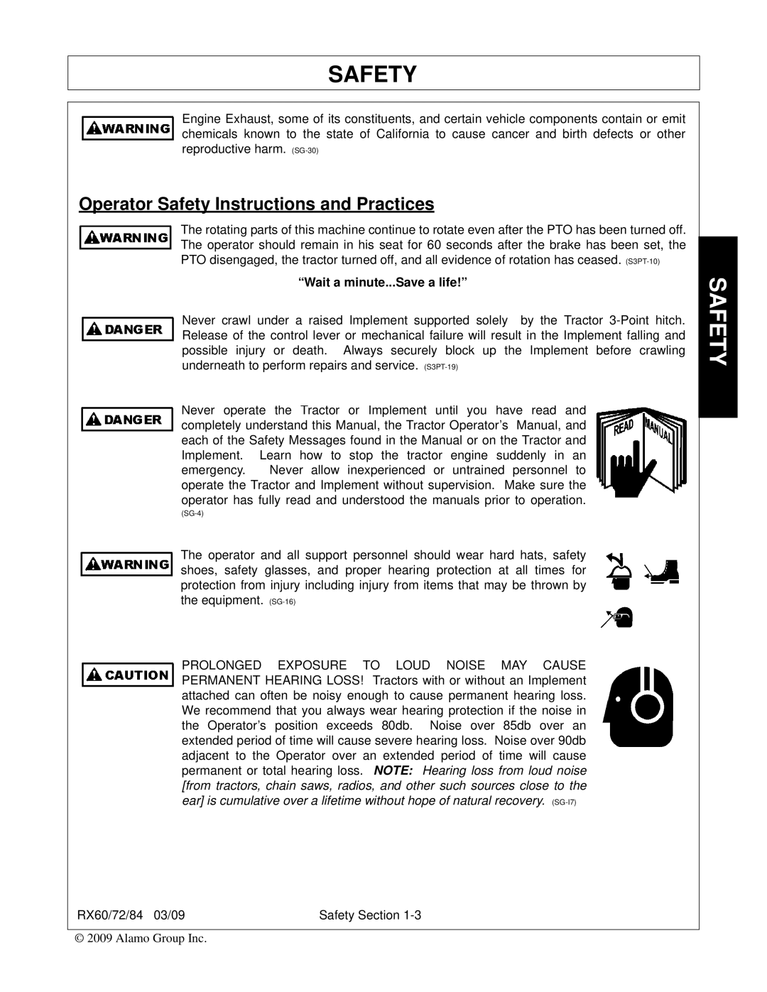 Alamo 00785503C, RX84, RX72, RX60 manual Operator Safety Instructions and Practices, Wait a minute...Save a life 