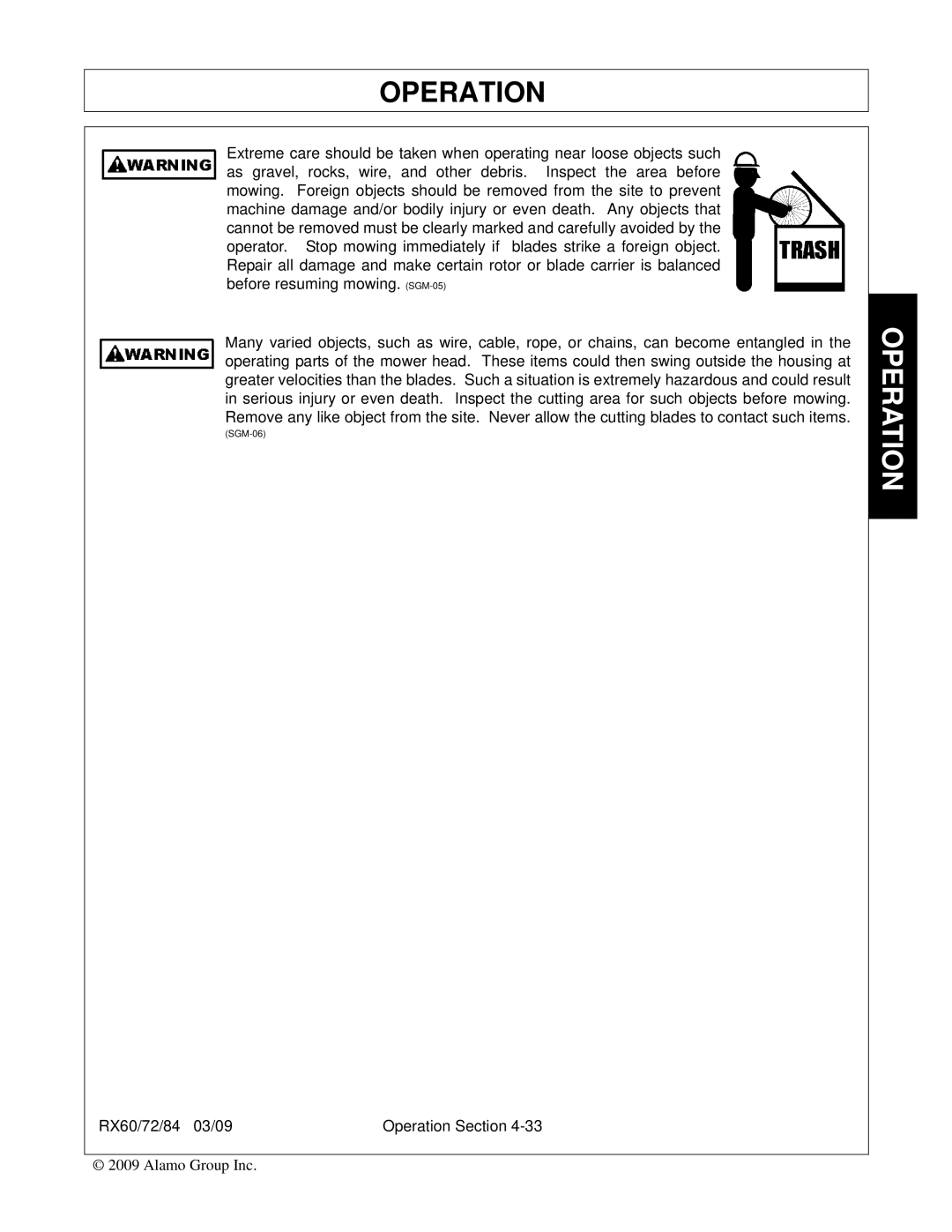 Alamo RX72, RX84, 00785503C manual RX60/72/84 03/09 Operation Section 