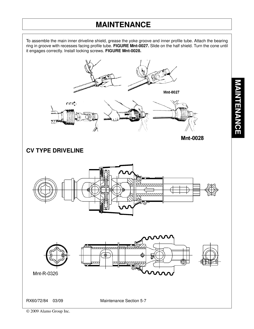 Alamo 00785503C, RX84, RX72, RX60 manual CV Type Driveline 