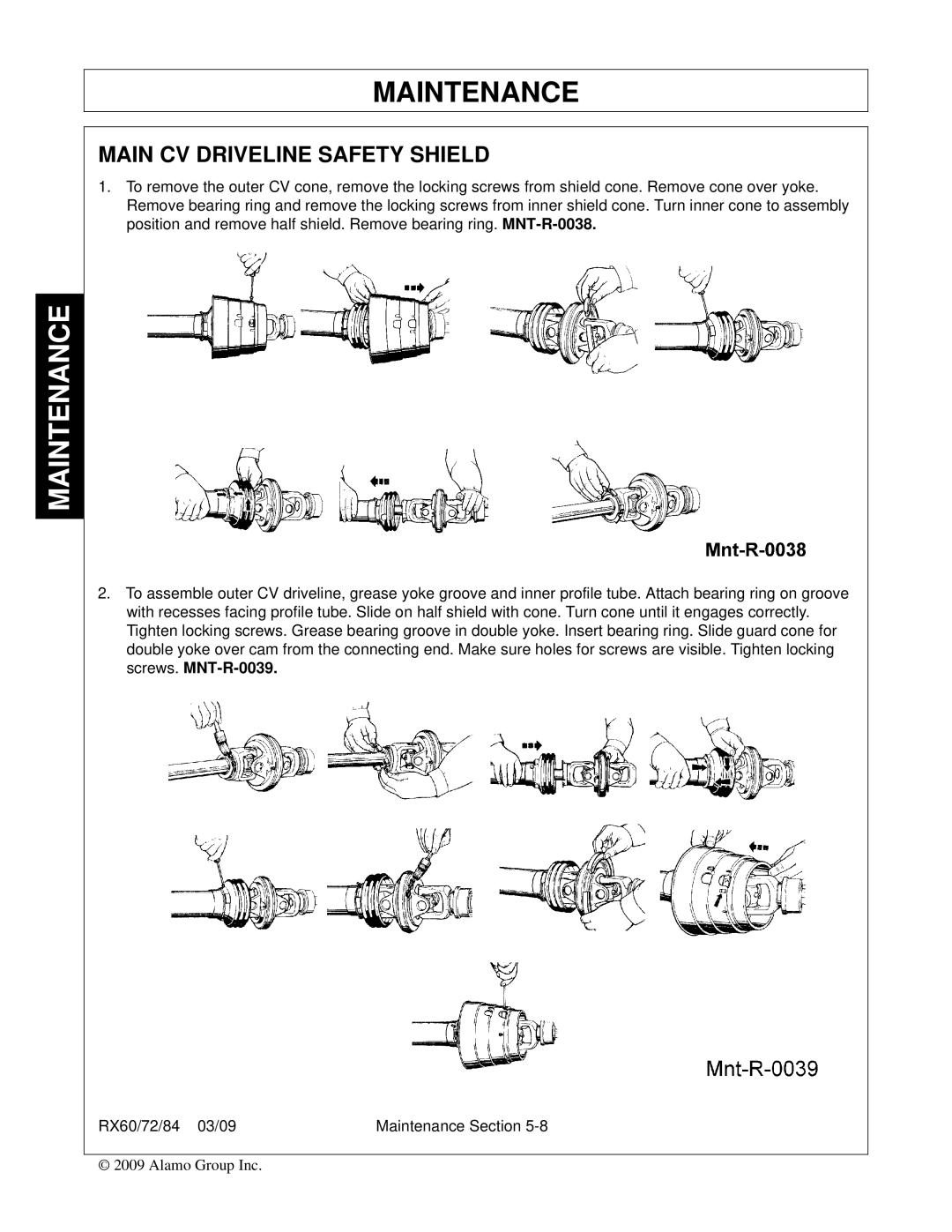 Alamo RX84, RX72, RX60, 00785503C manual Main CV Driveline Safety Shield 