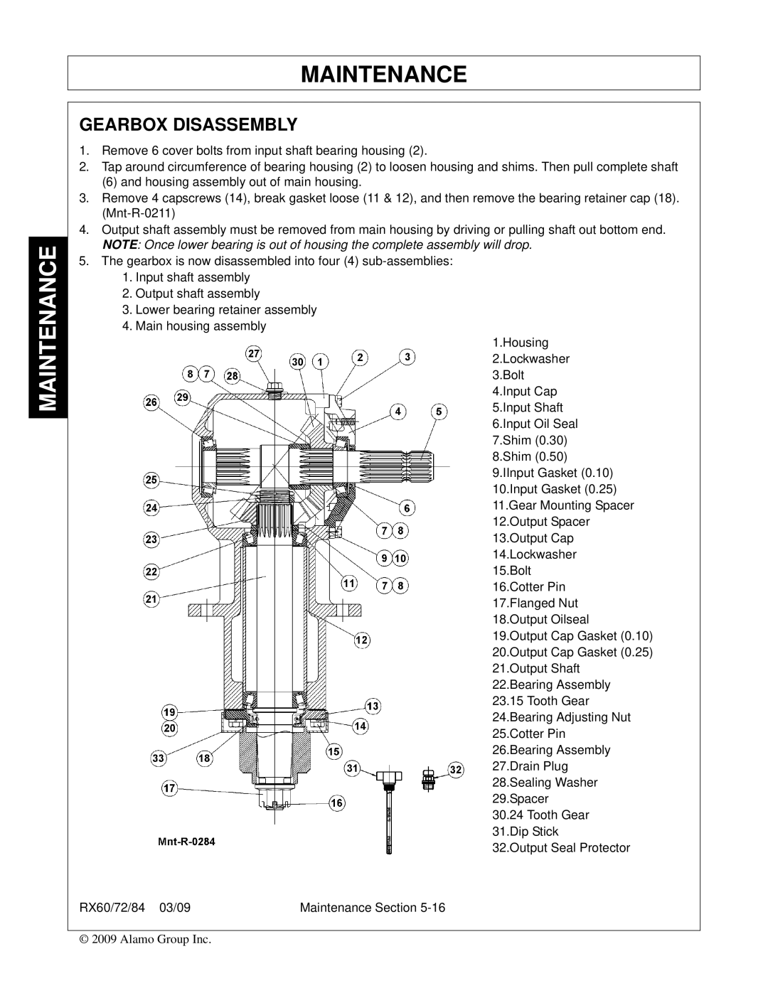 Alamo RX84, RX72, RX60, 00785503C manual Gearbox Disassembly 