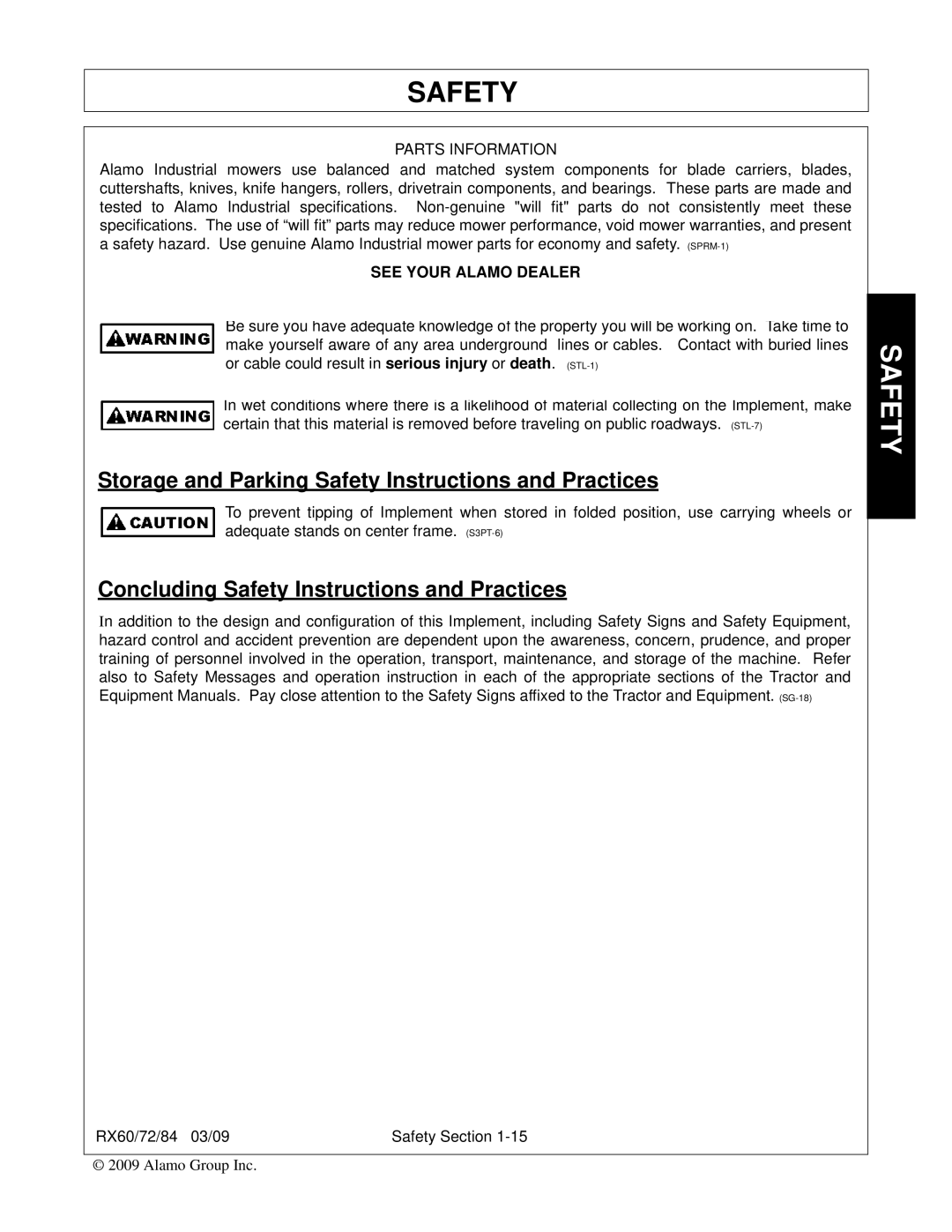 Alamo 00785503C, RX84 Storage and Parking Safety Instructions and Practices, Concluding Safety Instructions and Practices 