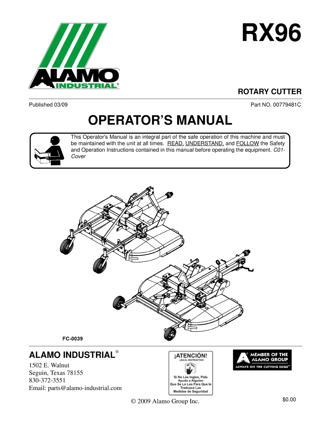 Alamo RX96 manual Rotary Cutter 