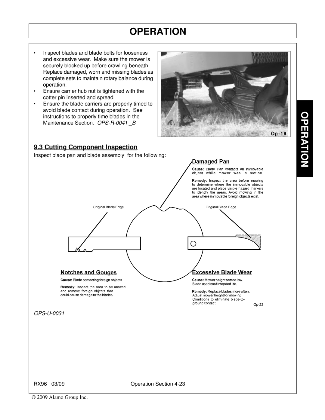 Alamo RX96 manual Cutting Component Inspection 