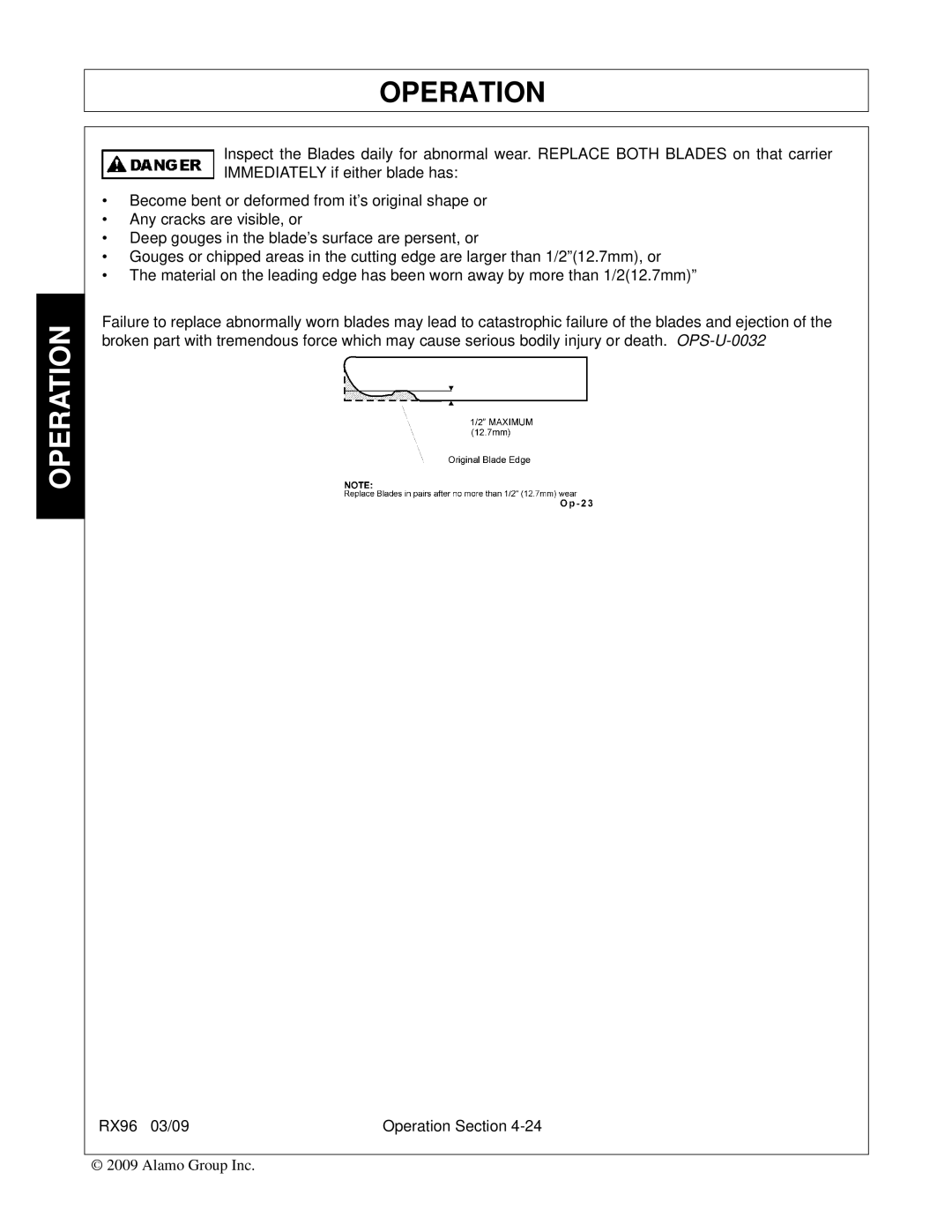 Alamo RX96 manual Operation 