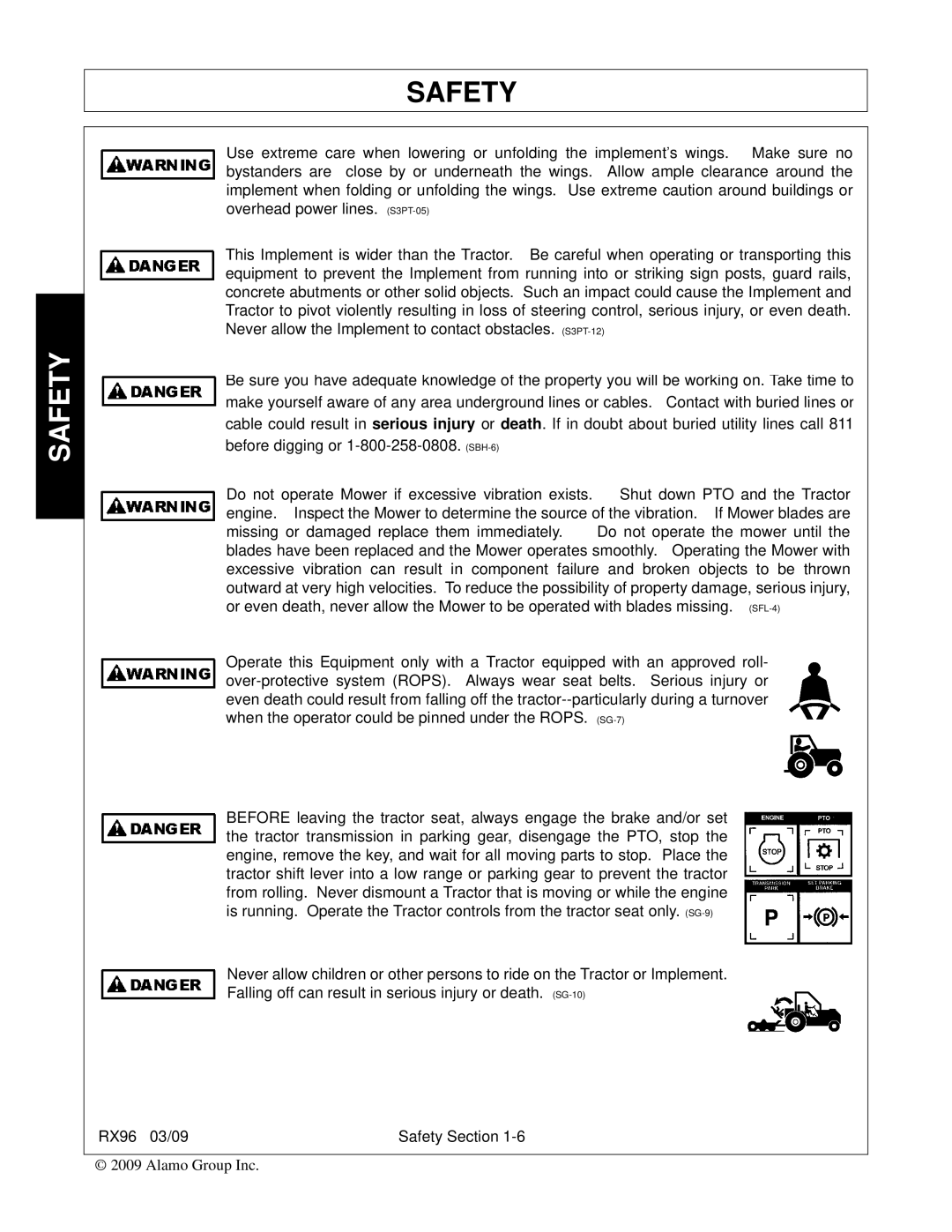 Alamo RX96 manual Safety 