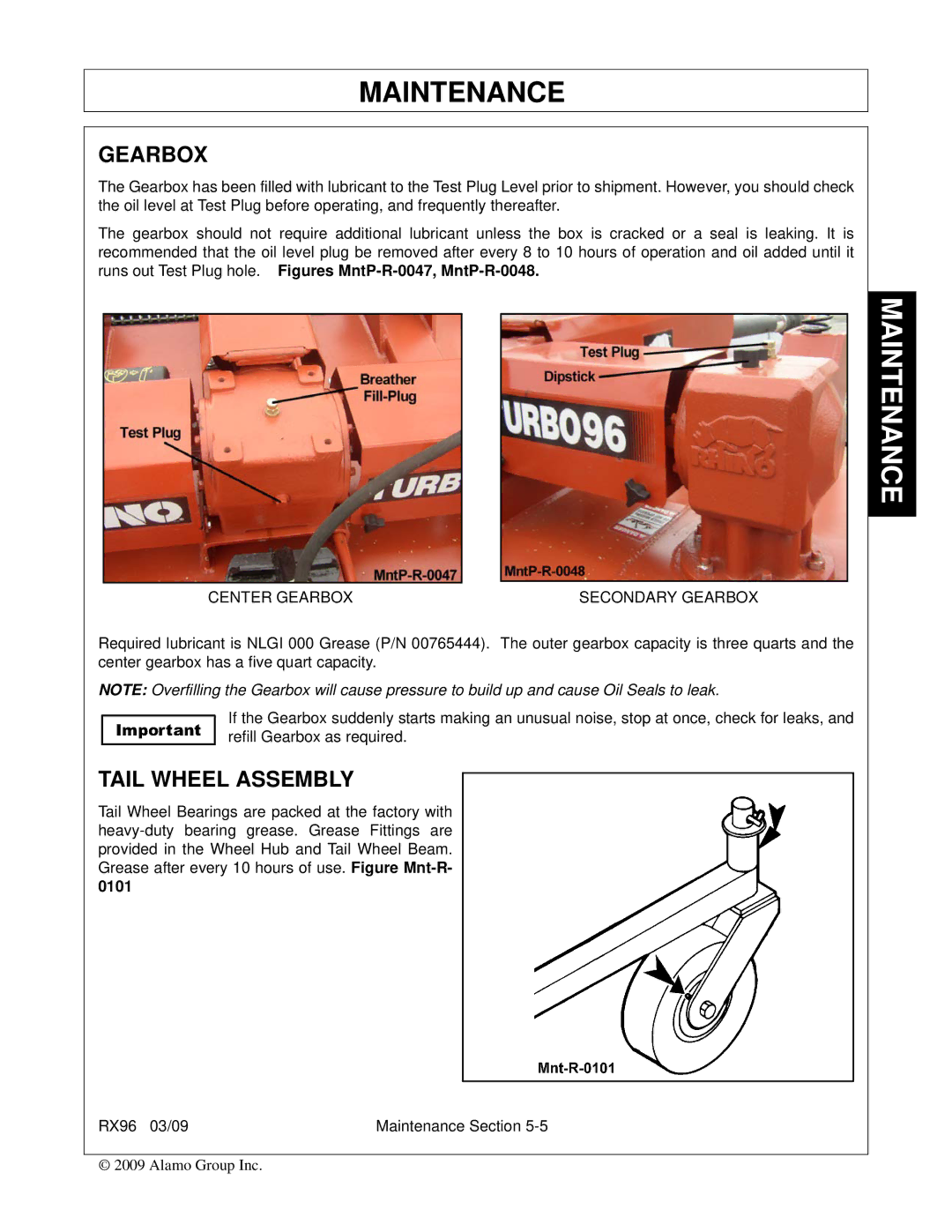 Alamo RX96 manual Gearbox, Tail Wheel Assembly 