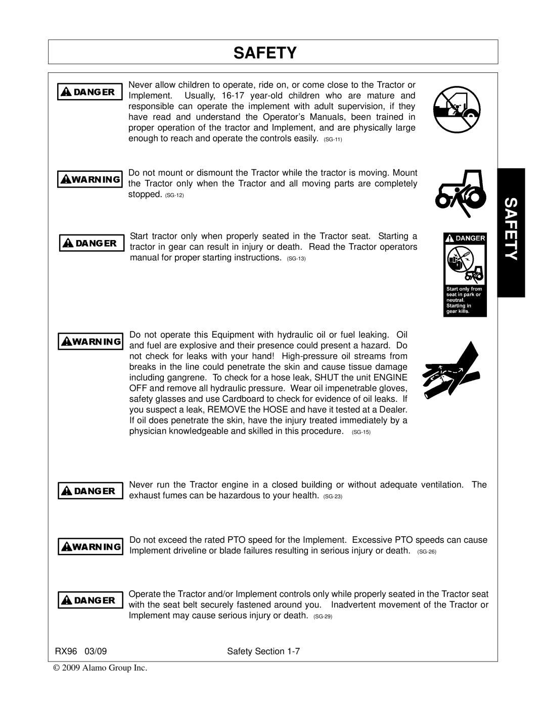 Alamo RX96 manual Safety 