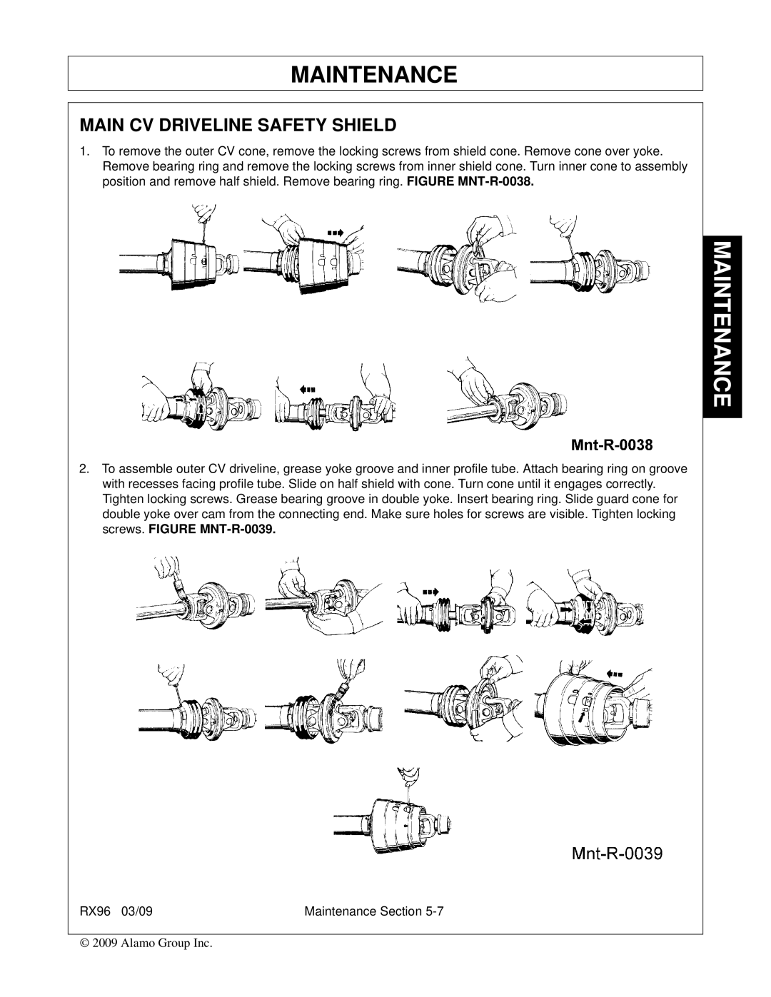 Alamo RX96 manual Main CV Driveline Safety Shield 