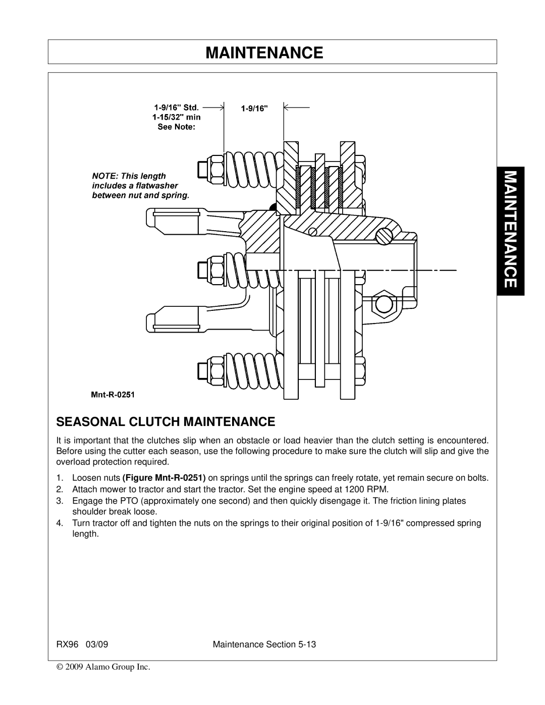 Alamo RX96 manual Seasonal Clutch Maintenance 