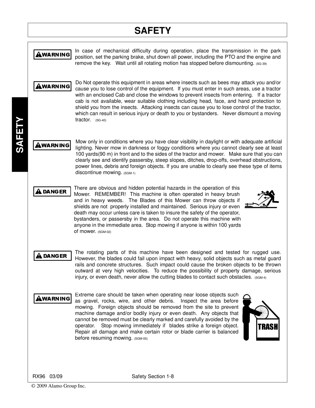 Alamo RX96 manual Safety 