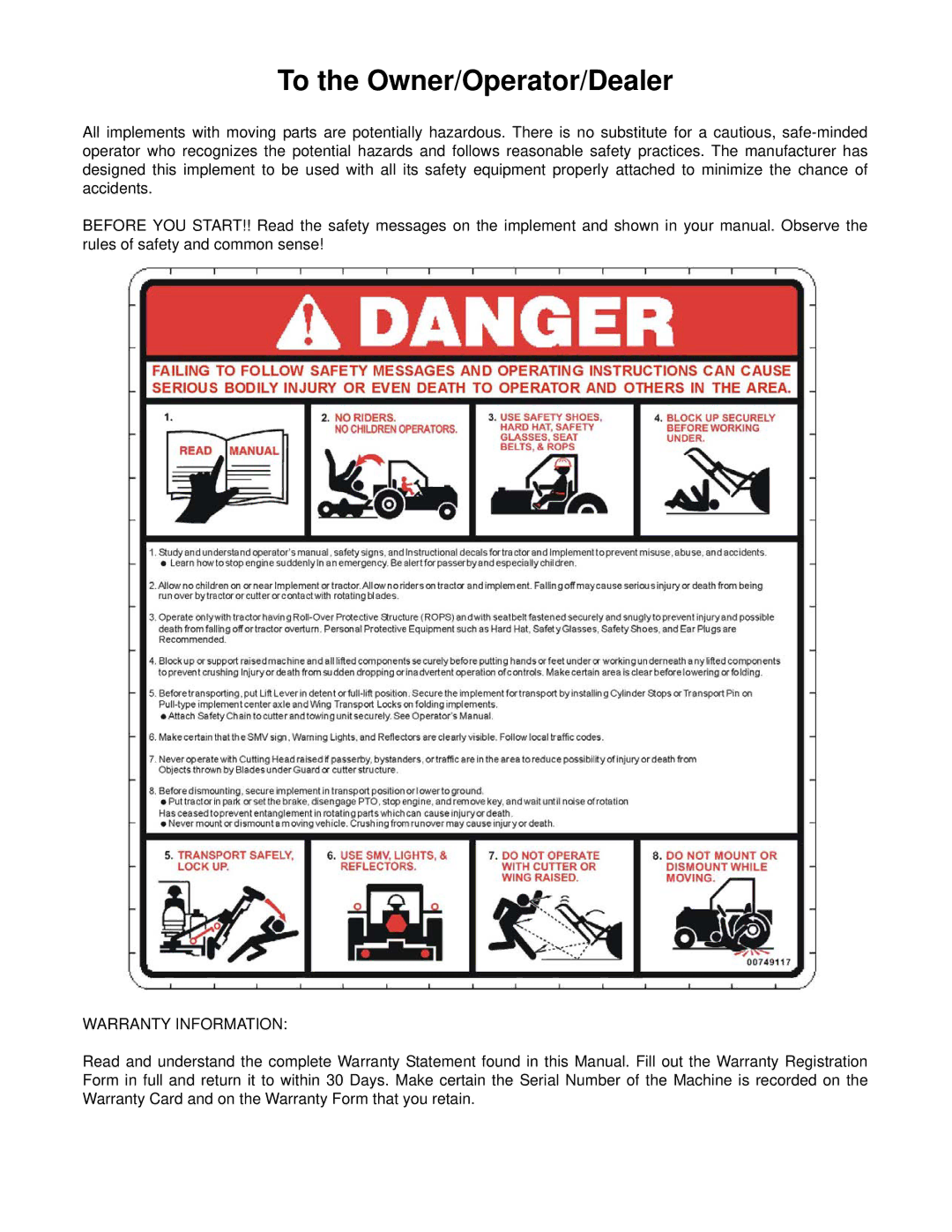 Alamo RX96 manual To the Owner/Operator/Dealer 