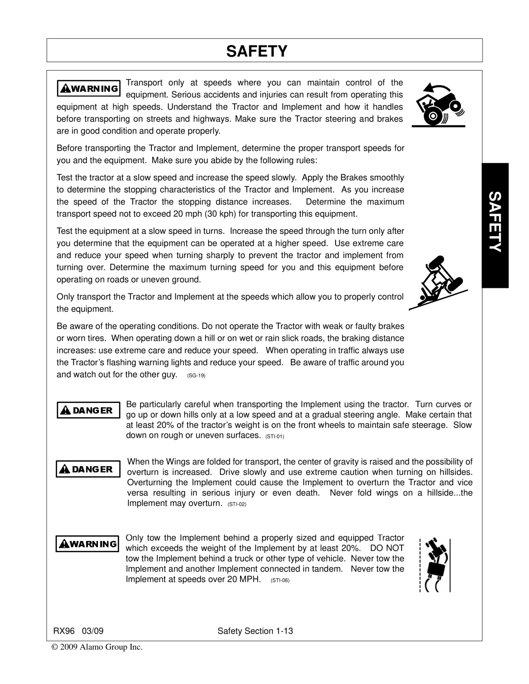 Alamo RX96 manual Safety 